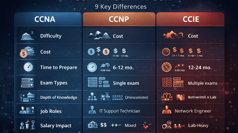 CCNA vs CCNP vs CCIE: 9 Key Differences & Career Paths