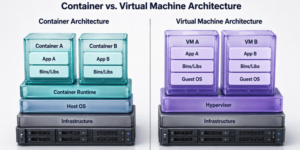 Cloud Engineer Roadmap for Beginners: A Step-by-Step Guide Container vs. virtual machine architecture