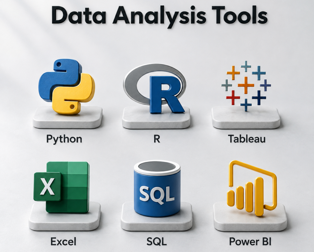 Data Analyst Career Guide Without a Computer Science Degree Realistic data analysis tools grid