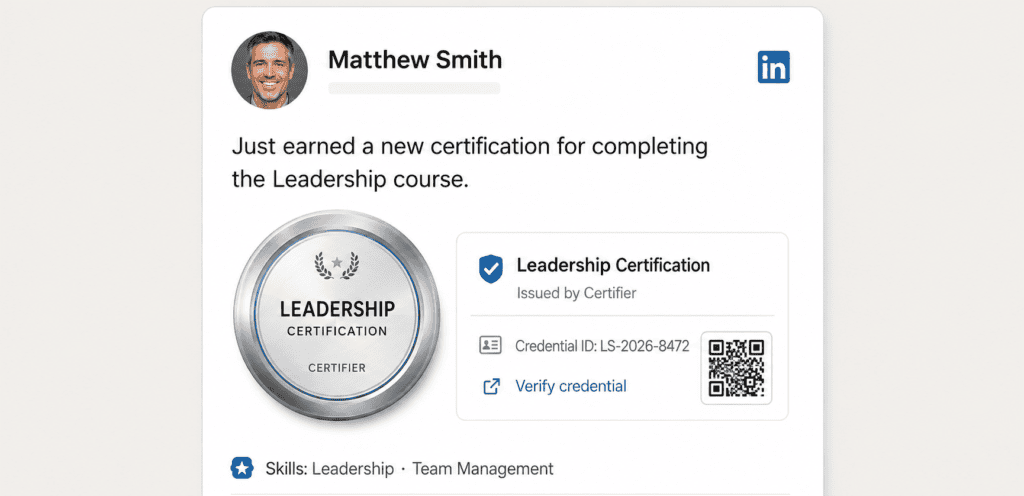 Certificates, Certifications, and Digital Badges Explained Verified leadership badge profile post