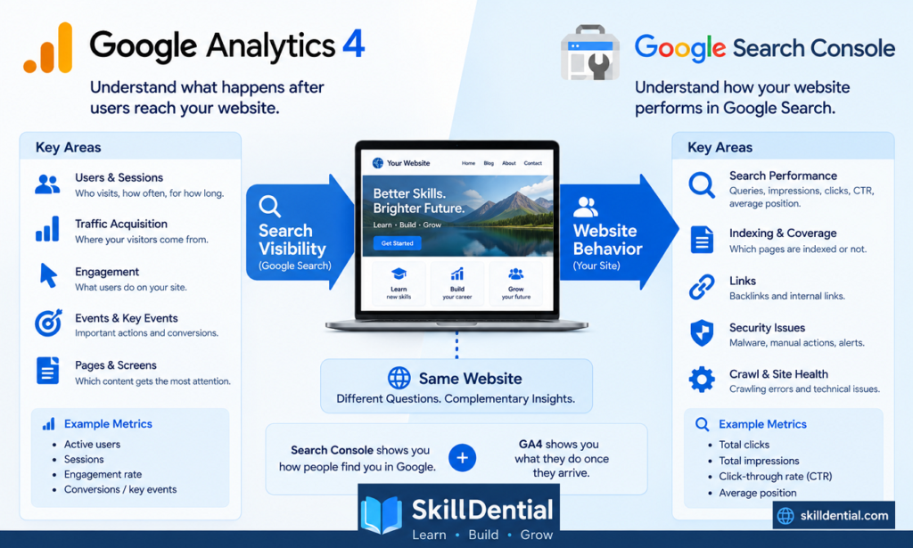 Google Analytics 4 vs. Google Search Console: The Difference Google Analytics 4 vs. Google Search Console: The Difference